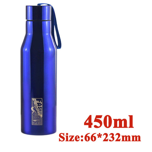 Outdoor Water Bottle Double Wall Stainless Steel Vacuum Hiking Sports Traveling Water Bottle with Portable Rope 450ML 720ML