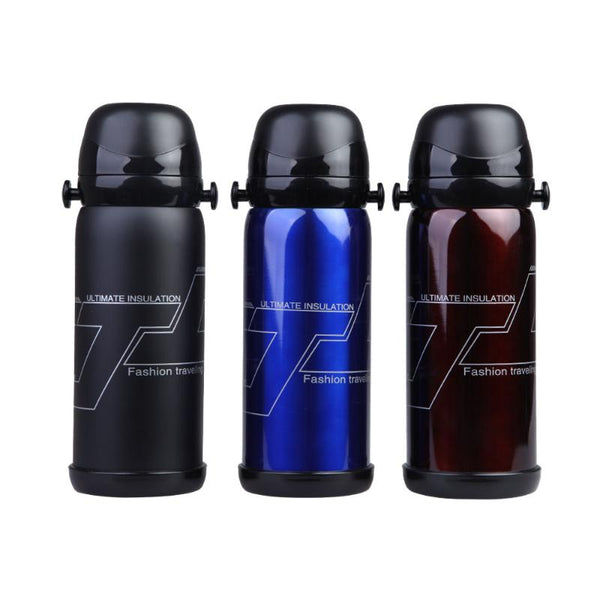 Thermos Sports Bottle Stainless Steel 800ml Vacuum Insulated Bike Cycling Drink Bottle With Strap for Carrying Black/Blue/Red